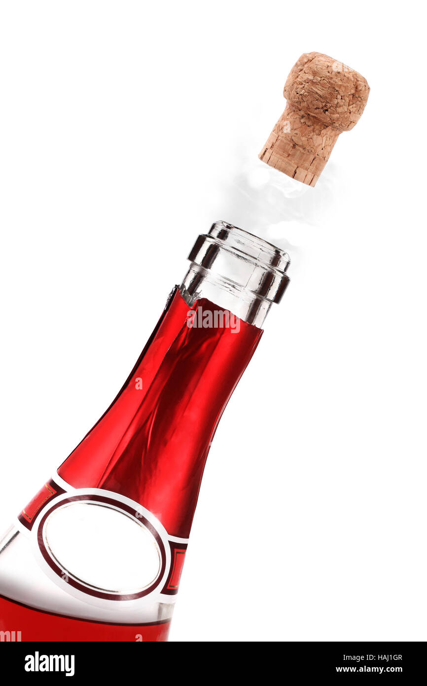 bottle of champagne popping cork Stock Photo Alamy
