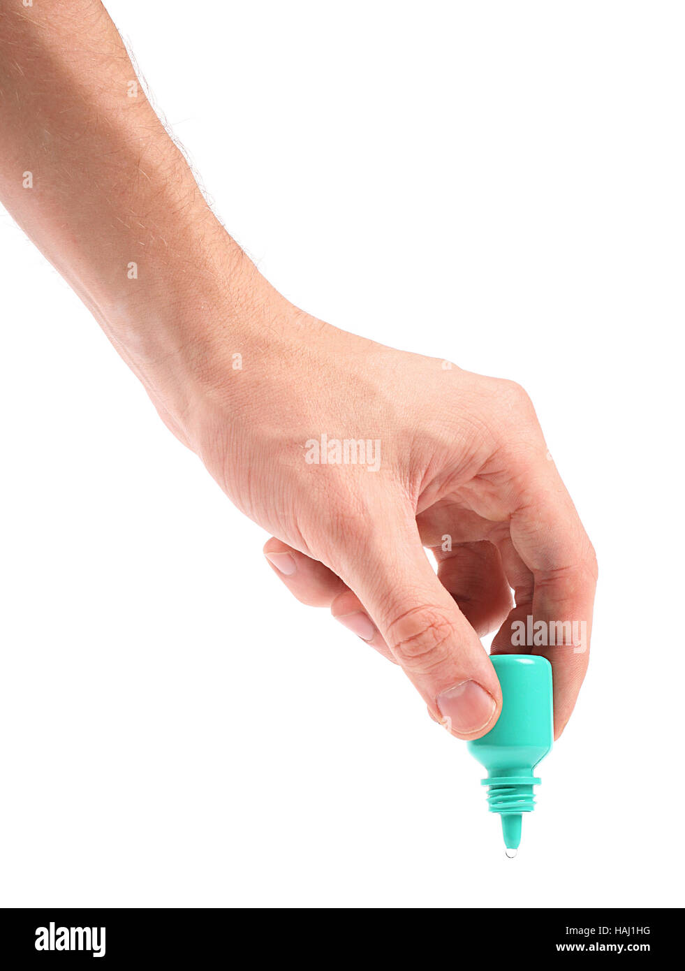 hand with eye drop bottle Stock Photo Alamy