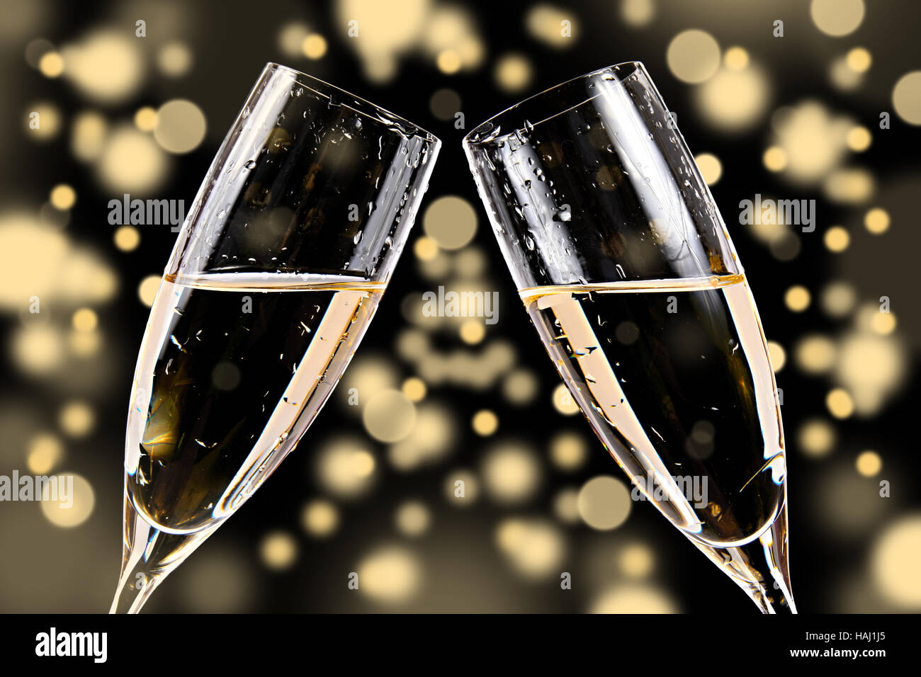 champagne glasses on bokeh background Stock Photo