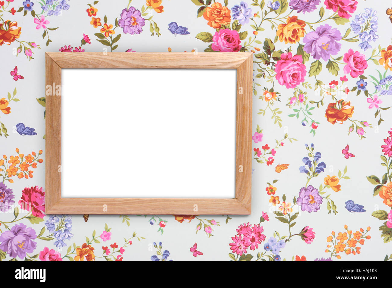 wood frame on vintage floral background Stock Photo