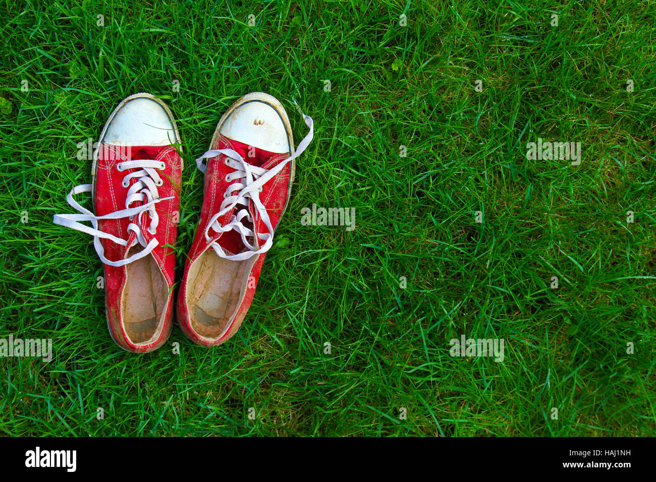 sport shoes on grass background Stock Photo