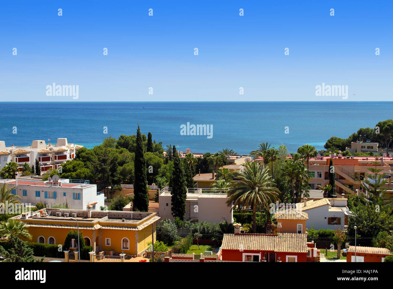 colorful overview of Palma Nova in Mallorca Stock Photo