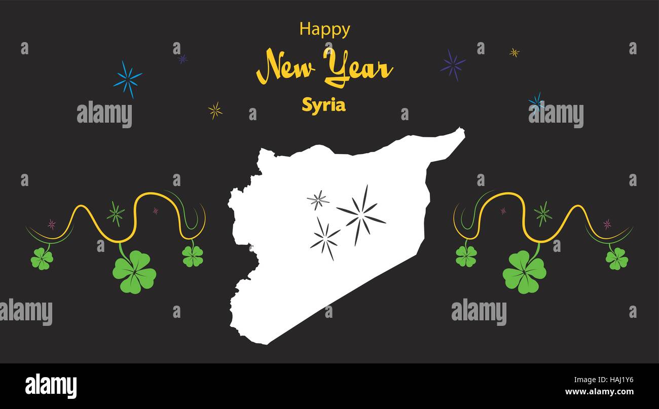 Happy New Year illustration theme with map of Syria Stock Vector