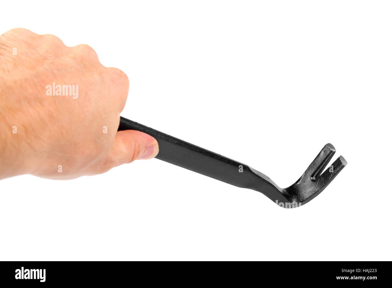 hand with crowbar isolated on white background Stock Photo