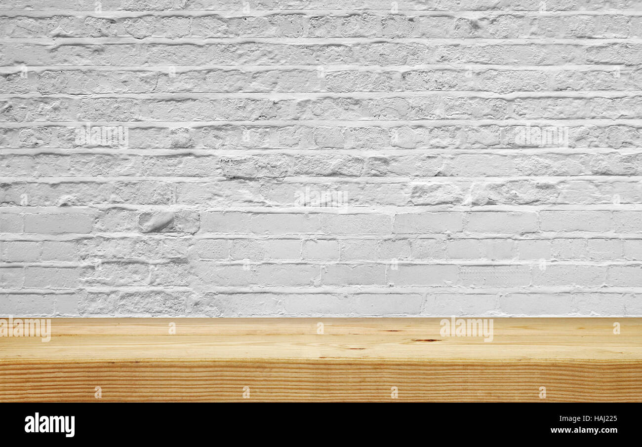 empty shelf on white brick wall Stock Photo Alamy