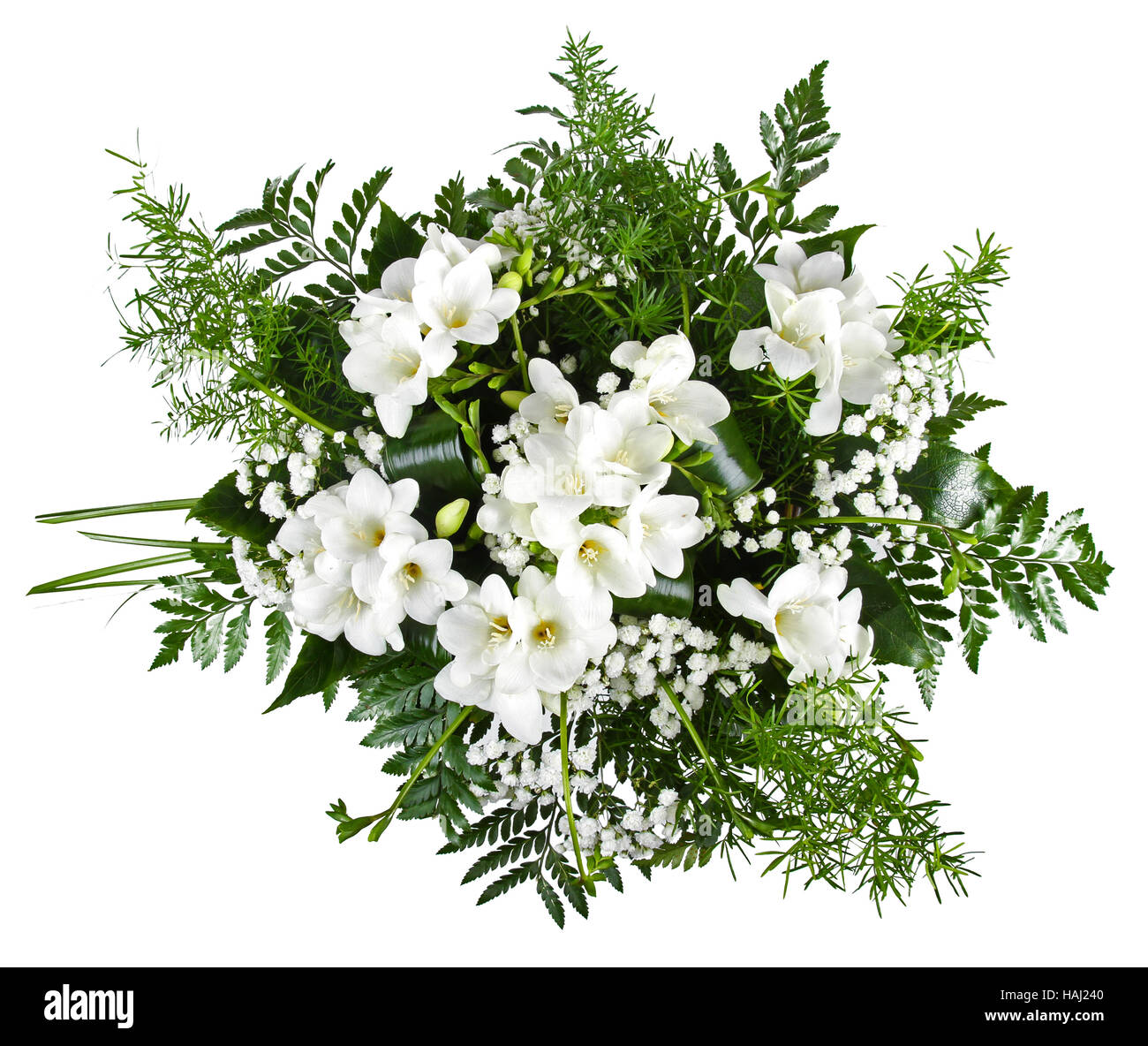 white freesia bouquet isolated on white background Stock Photo
