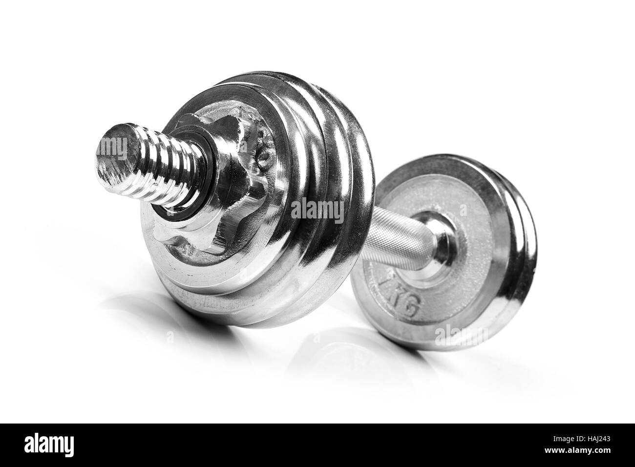fitness exercise dumbbell weight isolated on white Stock Photo