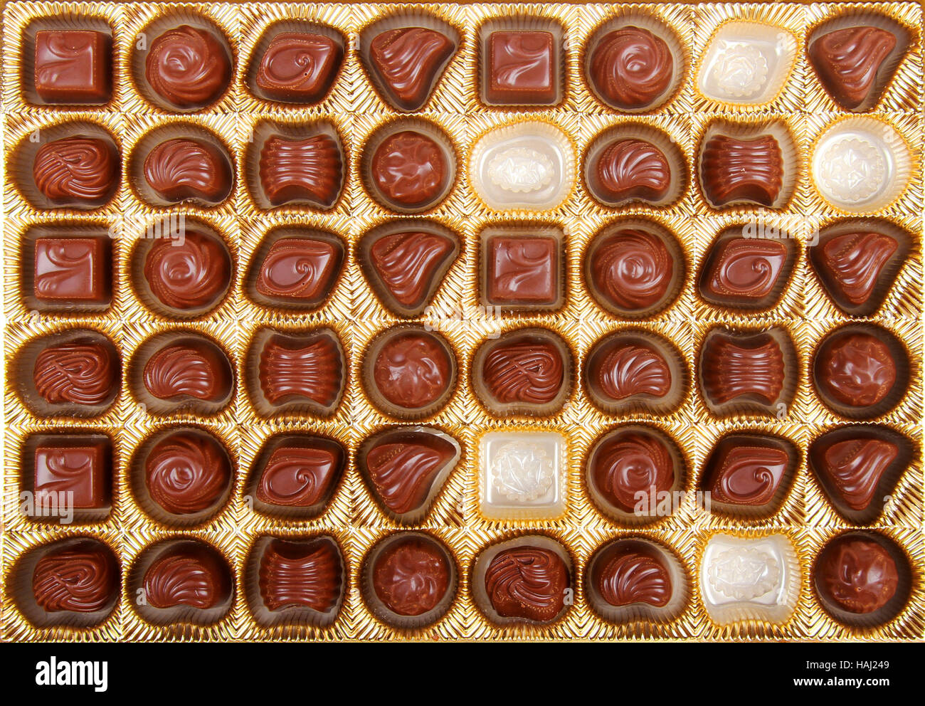 variation of chocolate candy in the box Stock Photo