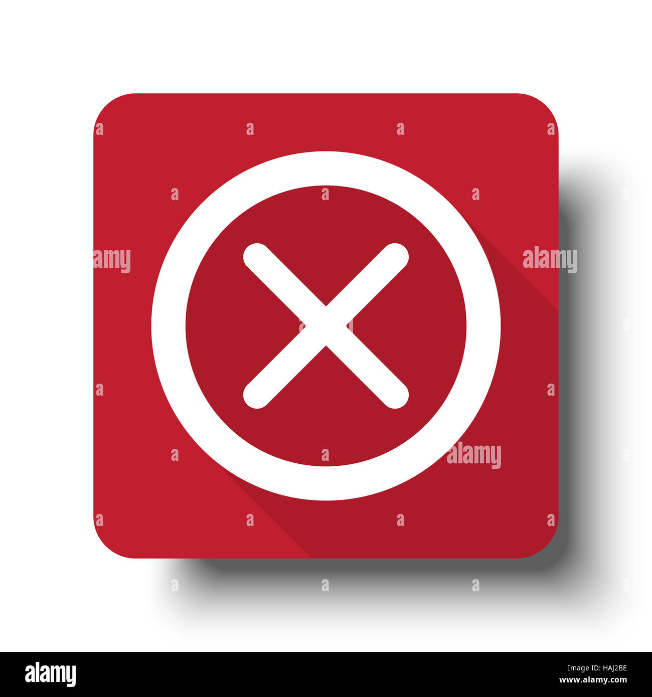 Flat Cancel web icon on red button with drop shadow Stock Photo