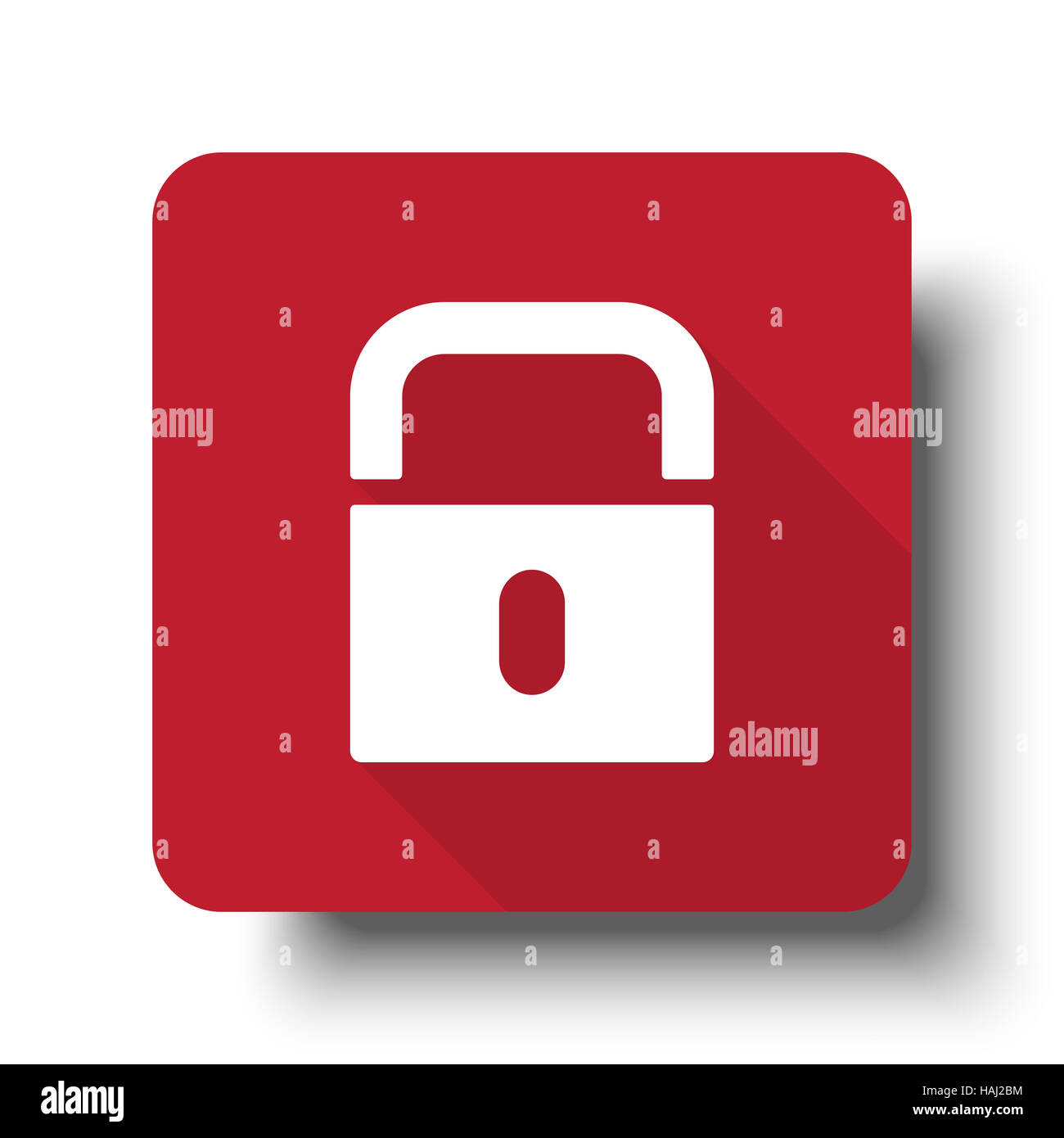 Flat Lock web icon on red button with drop shadow Stock Photo - Alamy