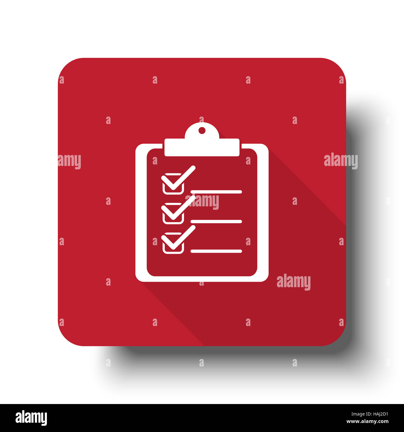 Flat Clipboard Checklist web icon on red button with drop shadow Stock ...