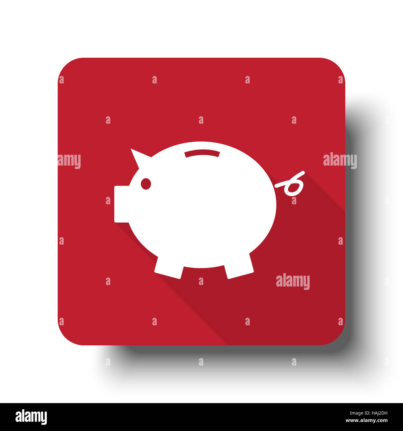 Flat Piggy Bank web icon on red button with drop shadow Stock Photo