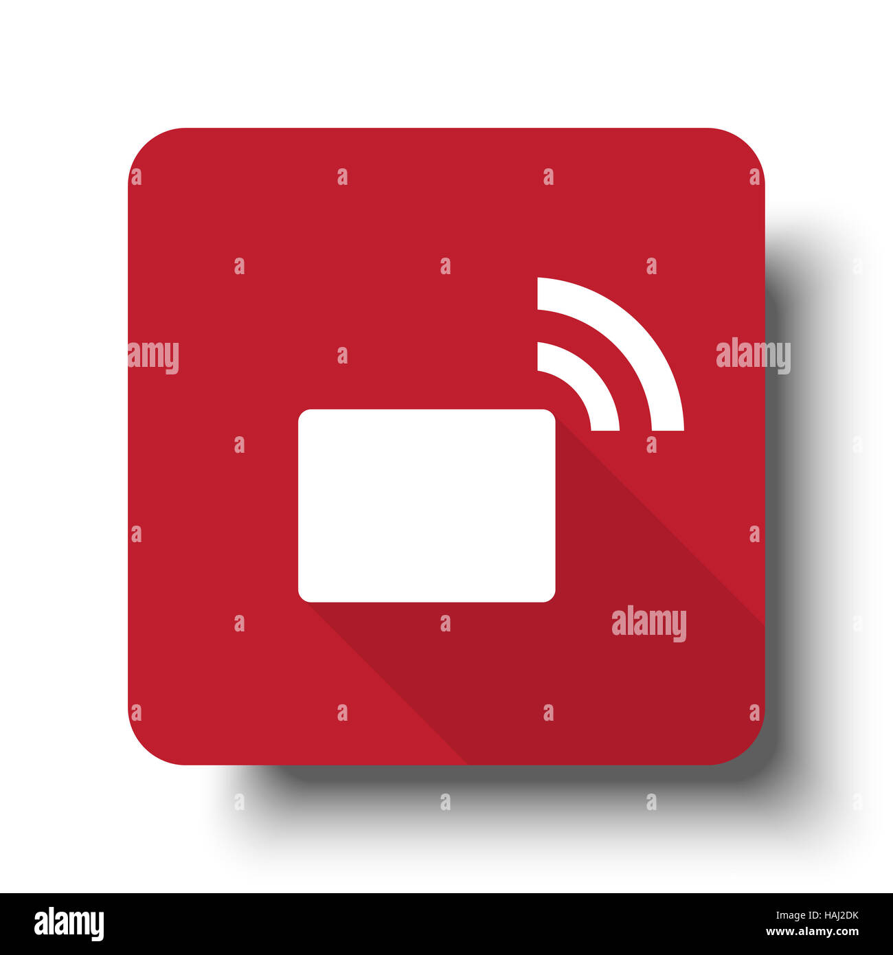 Flat Transmitter web icon on red button with drop shadow Stock Photo