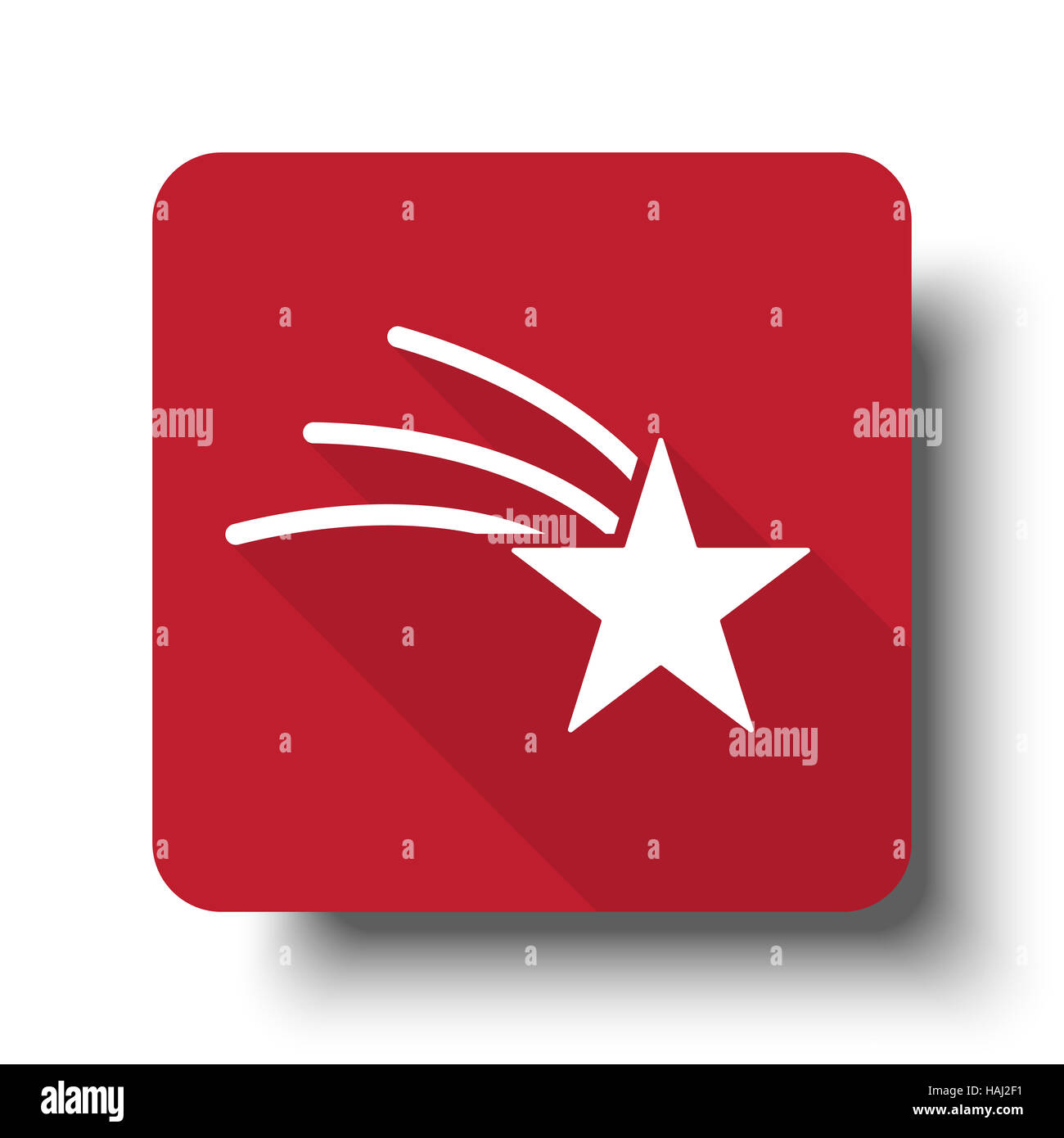 Flat Shooting Star web icon on red button with drop shadow Stock Photo