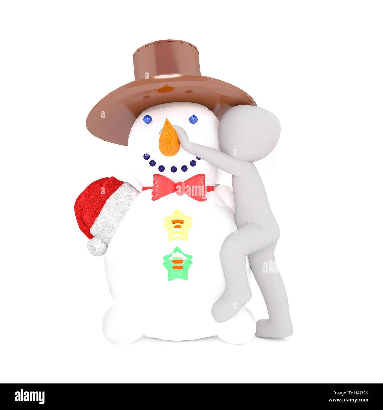 Cute 3d man building a snowman for Christmas adding a carrot for a nose ...
