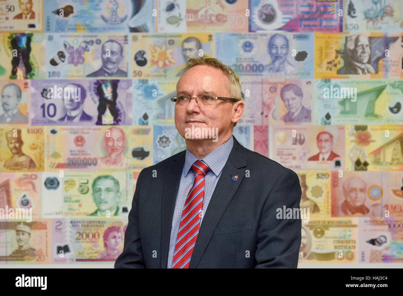 Managing Director of Innovia Security Bernhard Imbach who produce Guardian Clarity C polymer substrate for plastic bank notes Stock Photo
