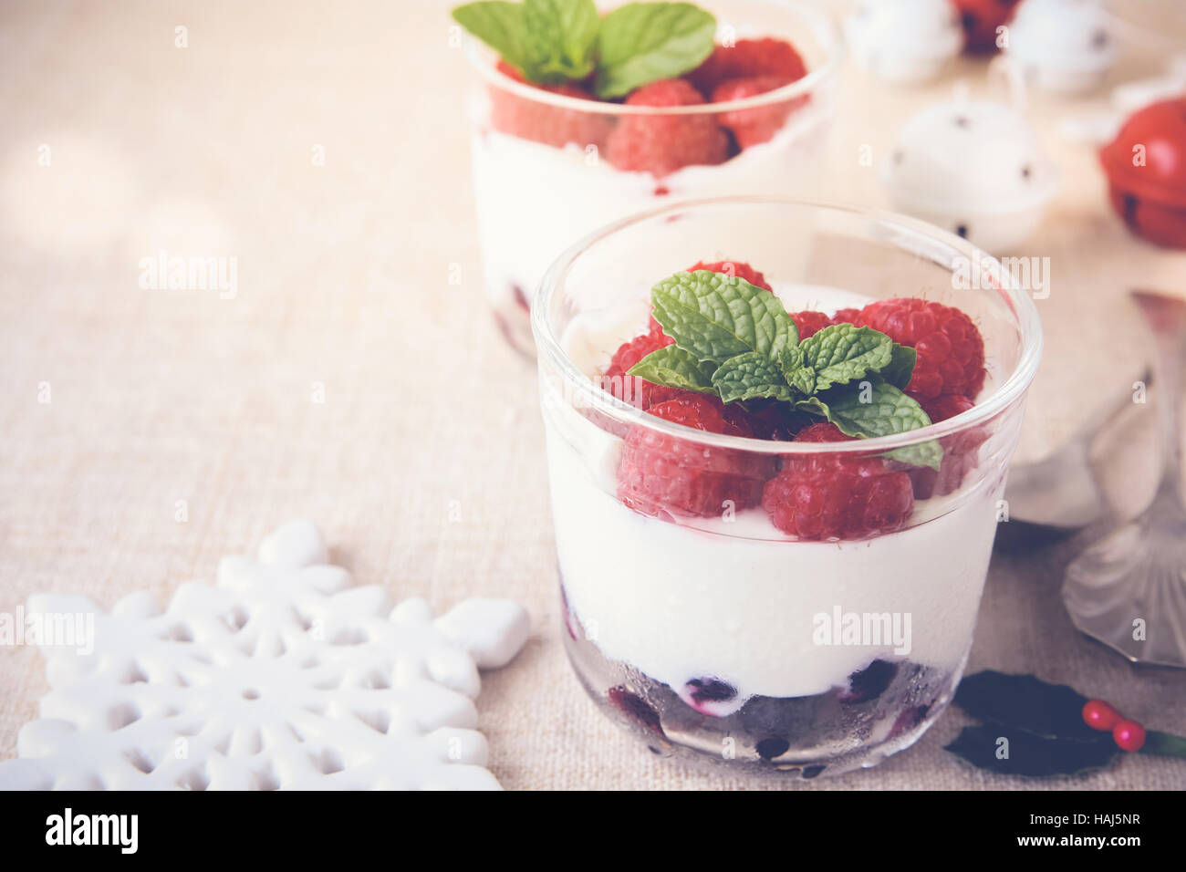 Christmas healthy fruit pudding, breakfast, toning Stock Photo