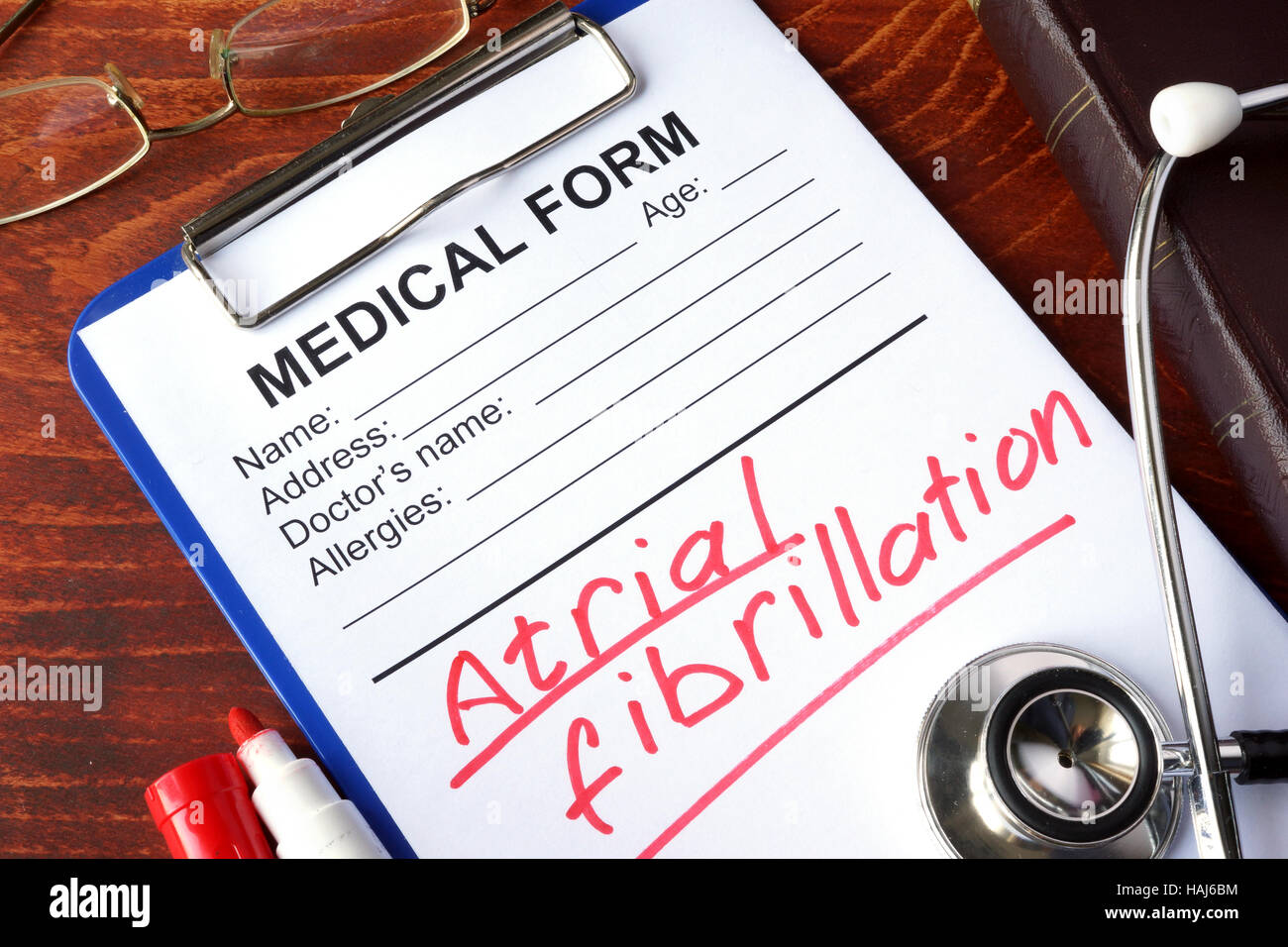 Medical form with words Atrial fibrillation (AFib). Stock Photo