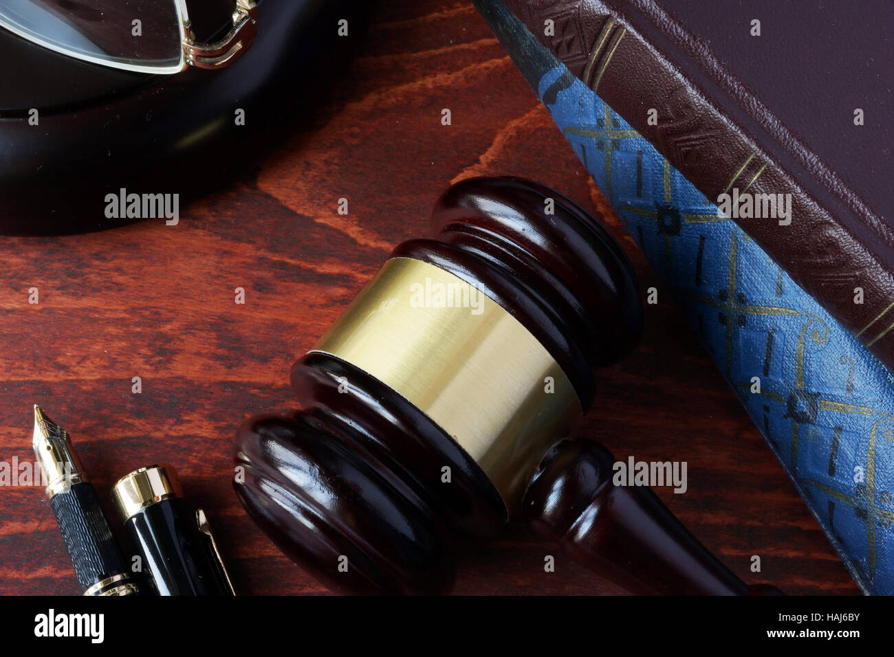 Law education concept.  A gavel and books. Stock Photo