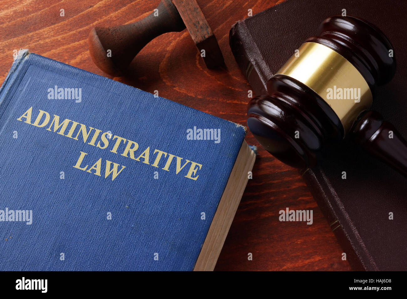 Book with title administrative law on a table. Stock Photo