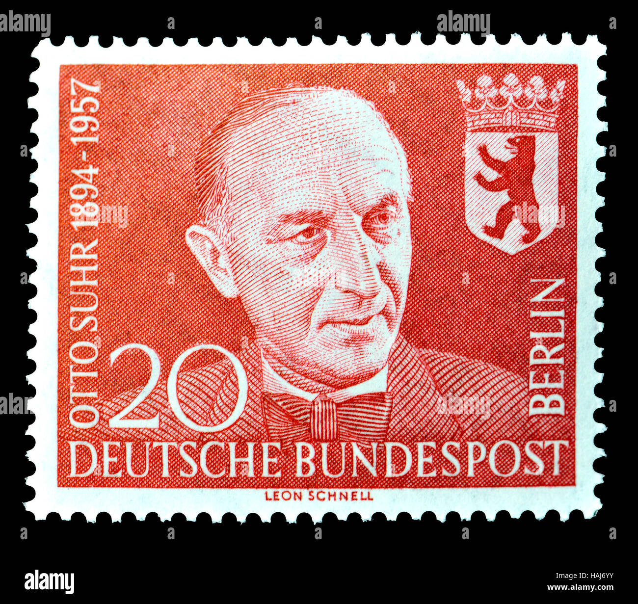 German (W Berlin) postage stamp (1958) : Otto Suhr (1894 – 1957) German politician of the Social Democratic Party (SPD). Mayor of West Berlin from 195 Stock Photo