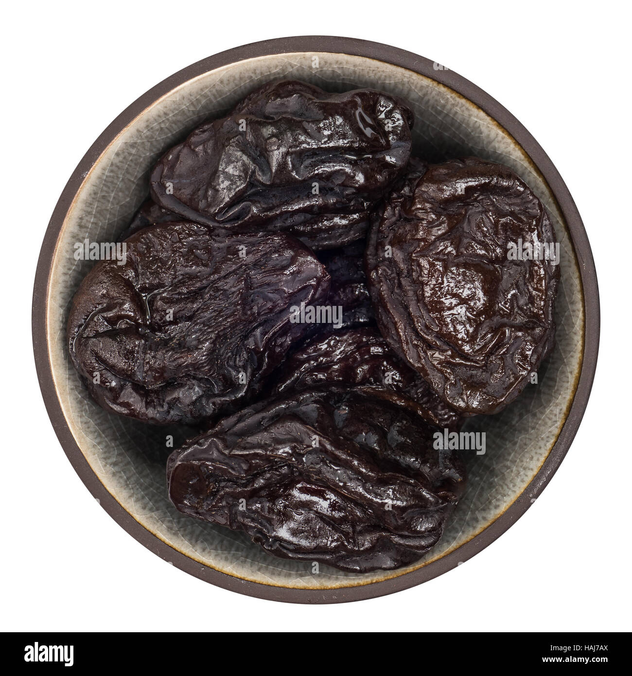 Organic Dried Prunes in Bowl Isolated Top Stock Photo Alamy