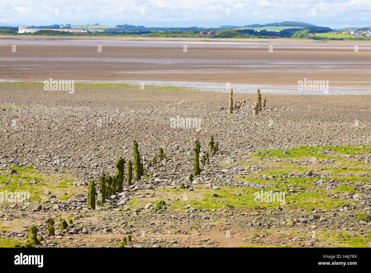 Ruined pier. Scargravel Point, North Plain, Bowness on Solway, Solway Coast, Cumbria, England, United Kingdom, Europe. Stock Photo