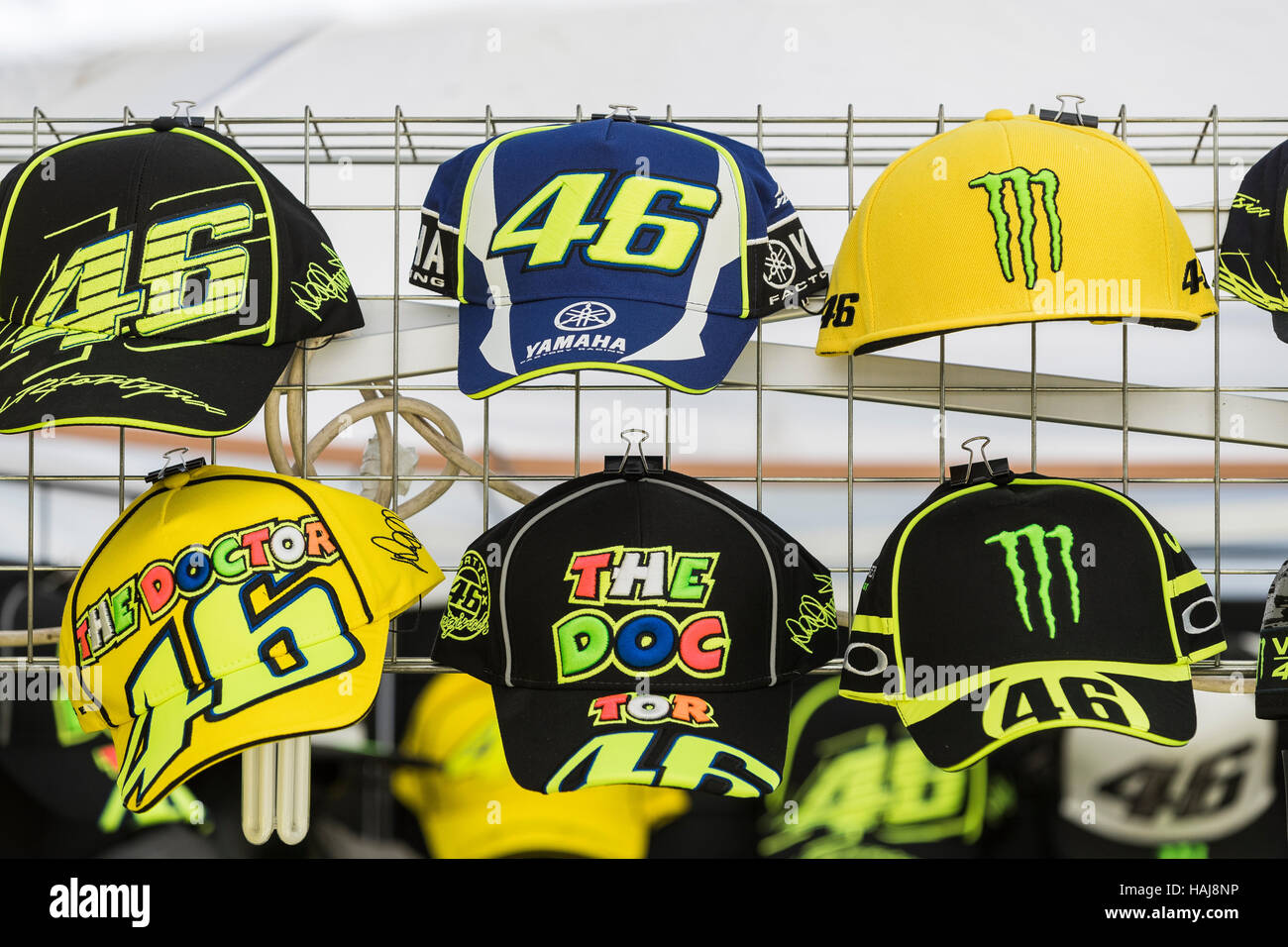 Valentino Rossi merchandising on sale in stalls around the Misano  racetrack, Italy Stock Photo - Alamy