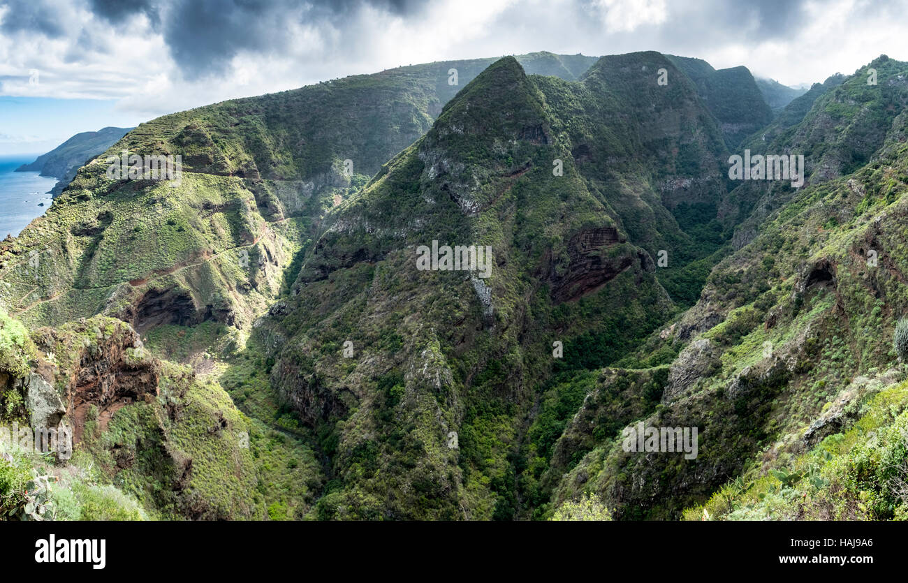 Rough mountains of la Palma north coast. View from the town el Tablado Stock Photo
