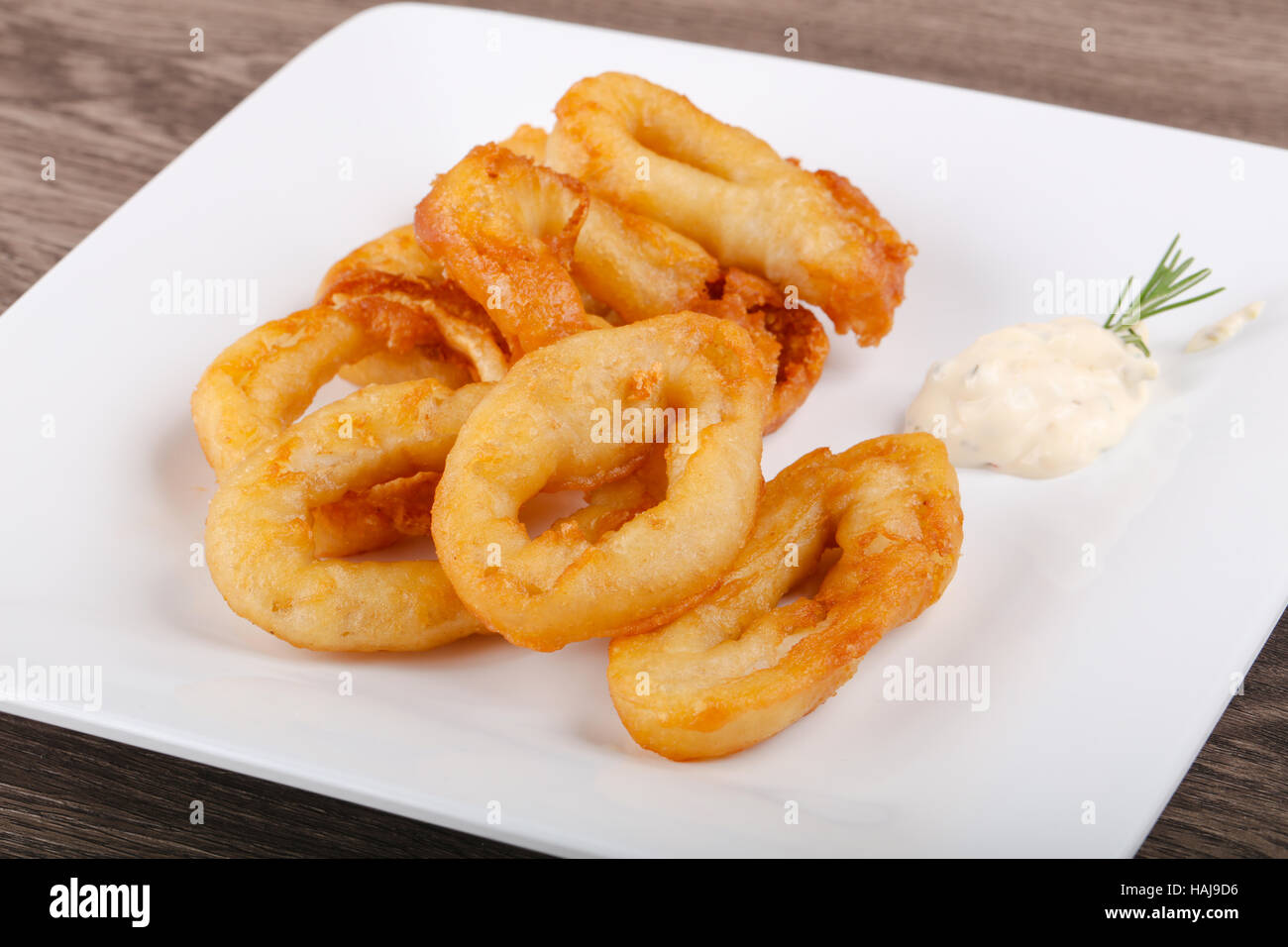 Hot crispy Squid tempura with garlic sauce Stock Photo Alamy