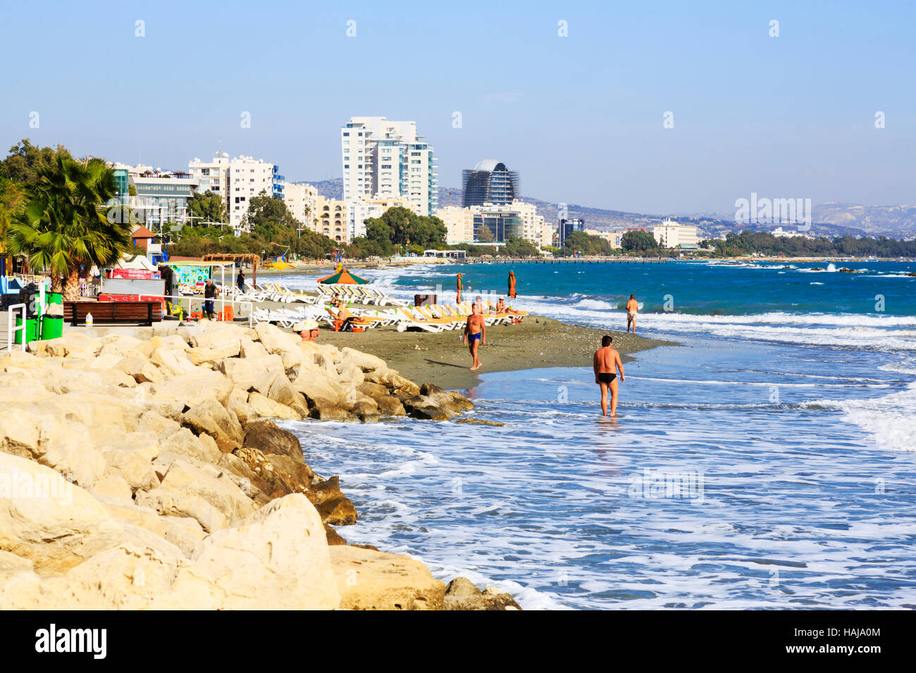 The Oval building construction from Limassol beach,  Cyprus Stock Photo