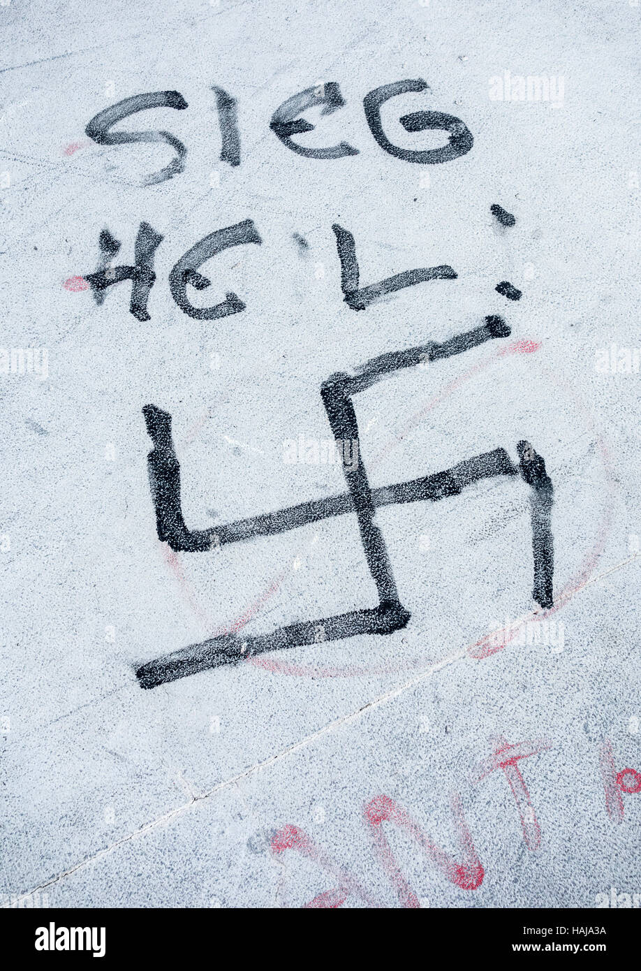 Sieg Heil graffiti and Swastika. Stock Photo