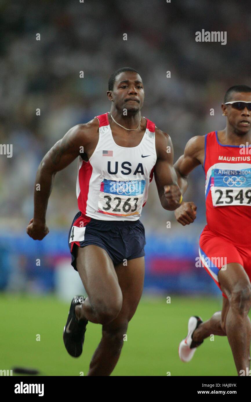 JUSTIN GATLIN MEN 200M ATHENS GREECE 25 August 2004 Stock Photo
