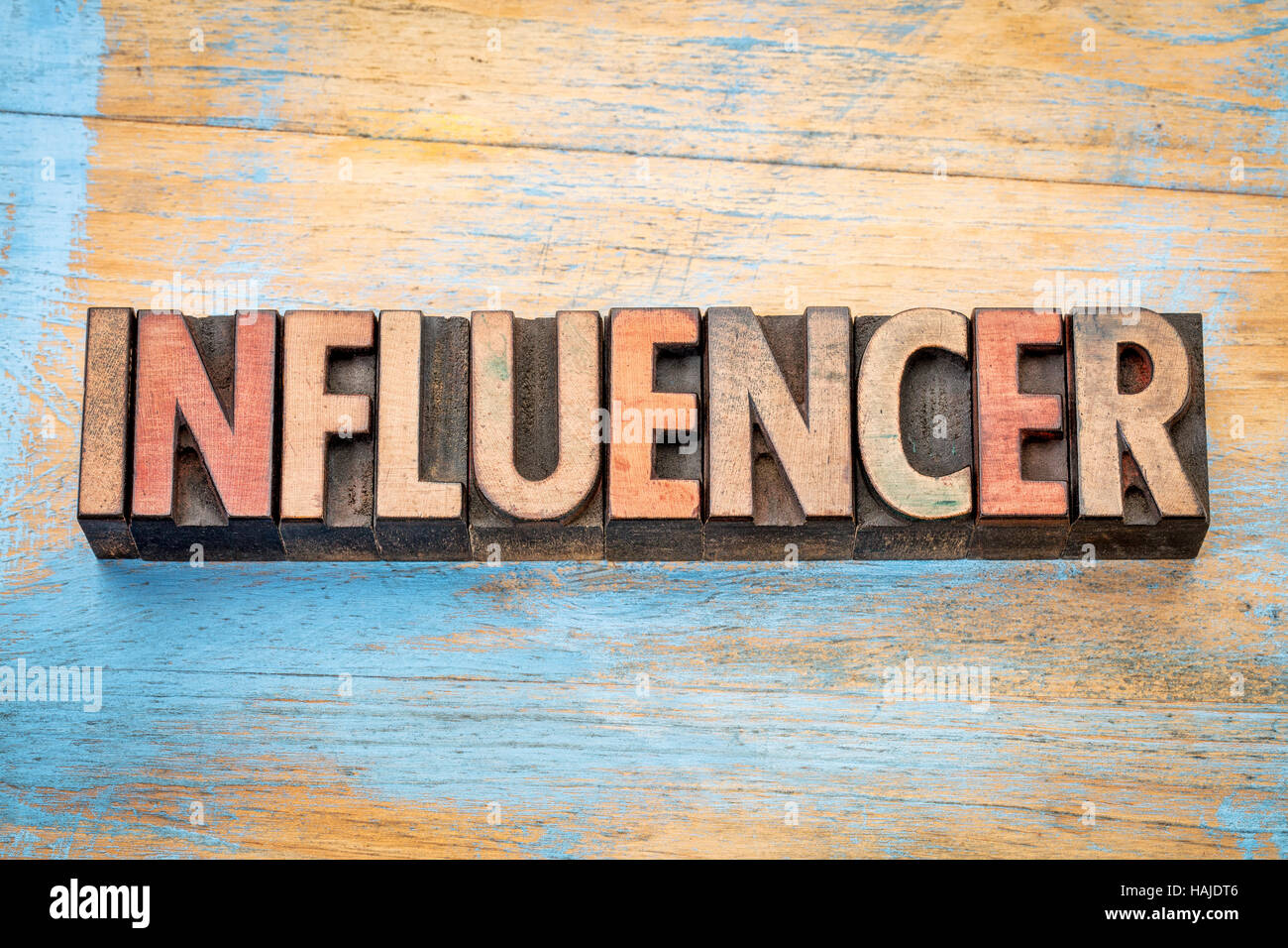 influencer - word abstract in vintage letterpress wood type printing blocks Stock Photo