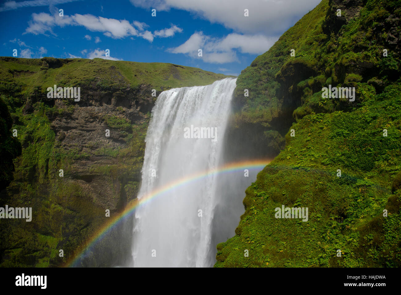 skogafoss-waterfall-with-rainbow-in-iceland-stock-photo-alamy
