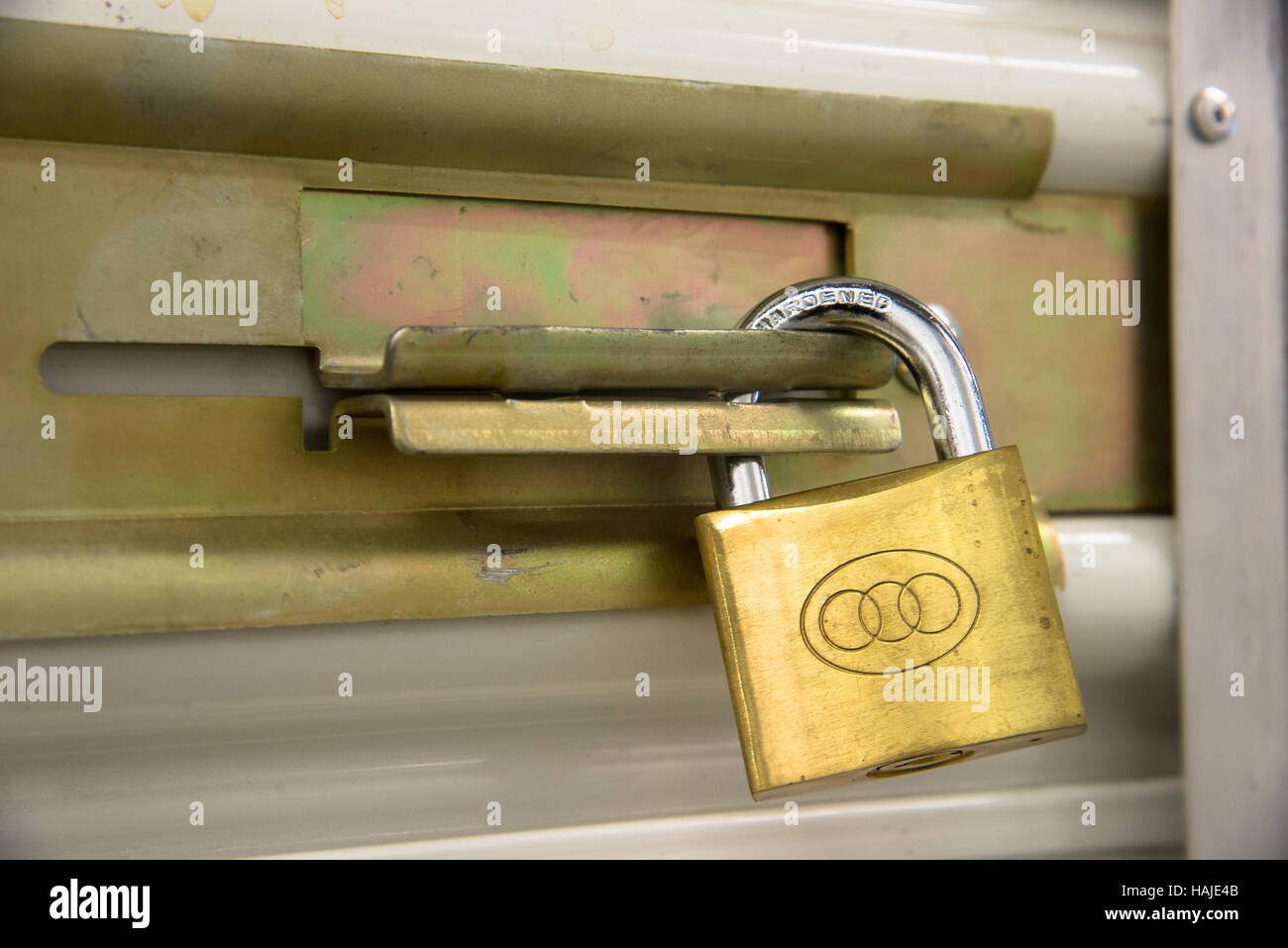 locked padlock at door Stock Photo Alamy