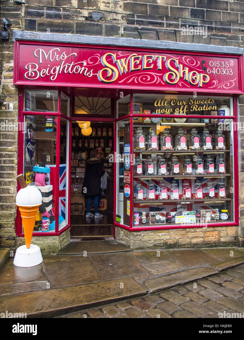 Mrs. Beighton’s Sweet Shop, Haworth village, Bronte country, Yorkshire, UK Stock Photo Alamy