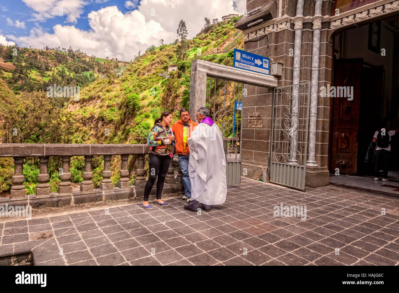 Ipiales, Ecuador - 11  September 2016: Religious Couple Is Confessing To A Priest At Las Lajas Sanctuary A Basilica Church Stock Photo