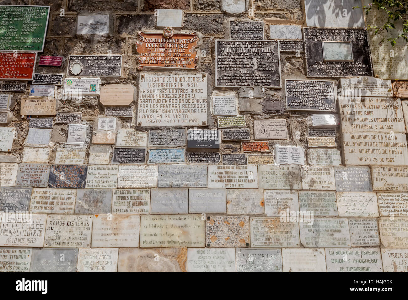 Ipiales, Ecuador - 11 September  2016: Marble Plates With The Religious Texts Of The Las Lajas Catholic Church, Built Inside The Canyon Stock Photo