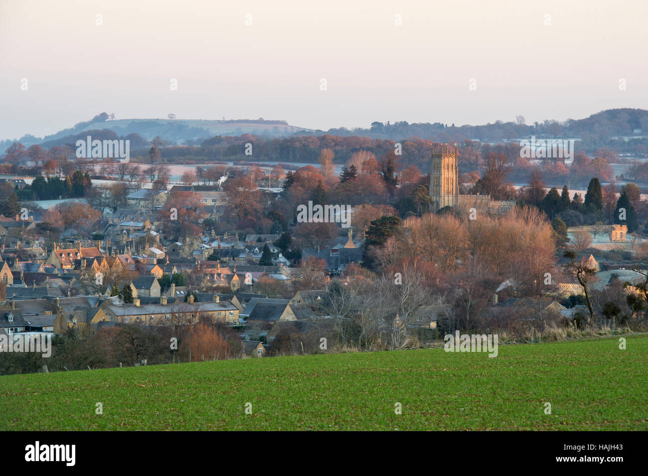 Autumn frost over Chipping Campden at sunrise. Chipping Campden, Gloucestershire, Cotswolds, England Stock Photo