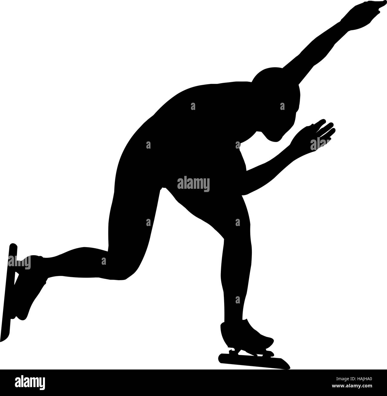 woman speed skaters black silhouette vector Illustration Stock Photo