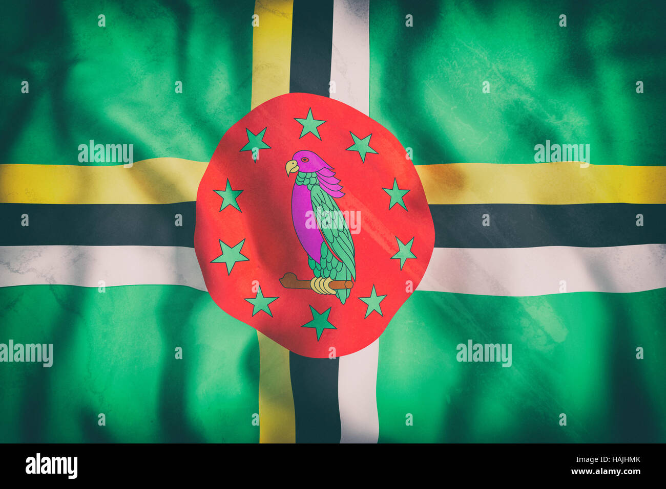 3d rendering of an old Dominica flag waving Stock Photo - Alamy