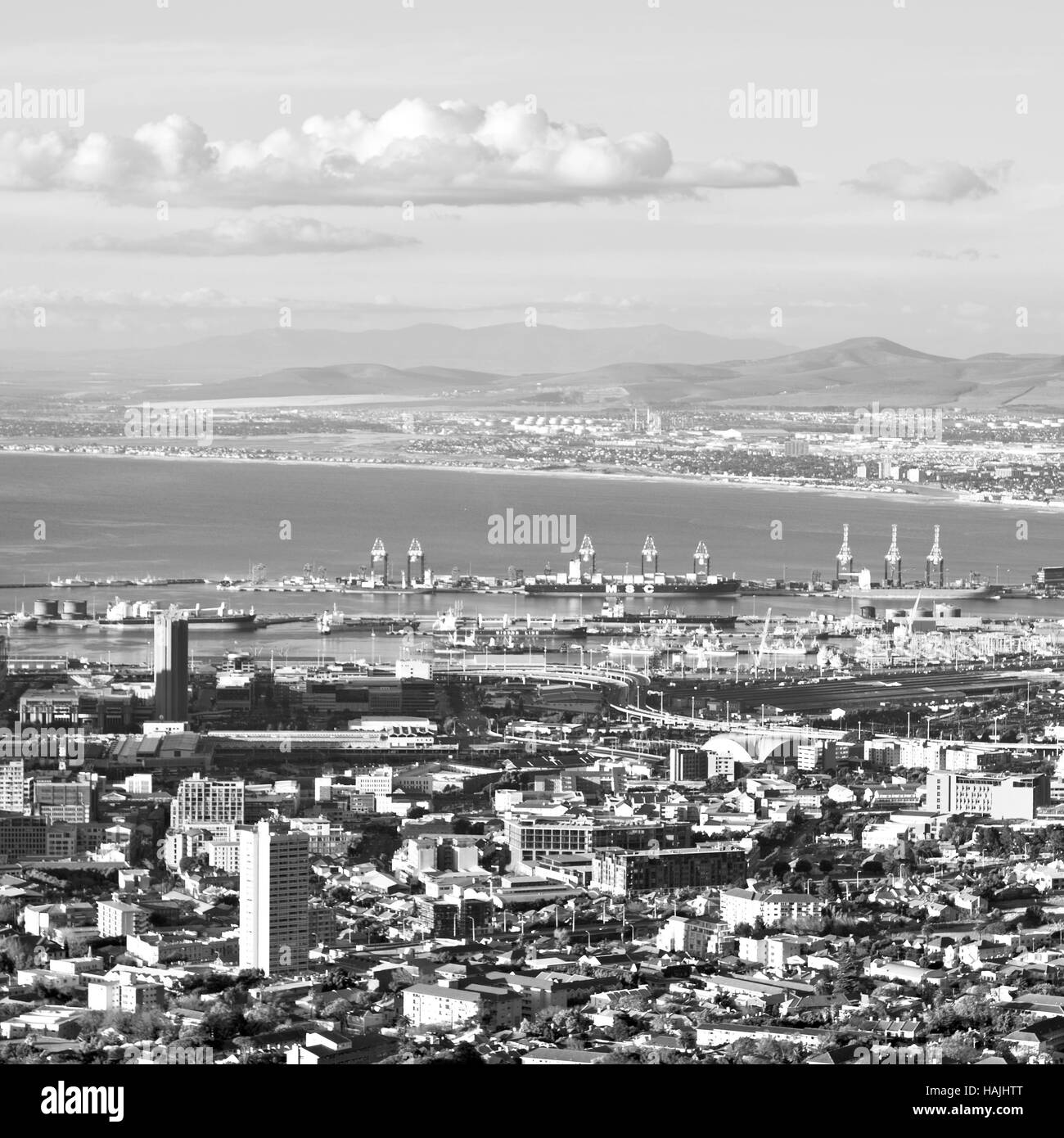 in south africa cape town city skyline from table mountain sky ocean and house Stock Photo