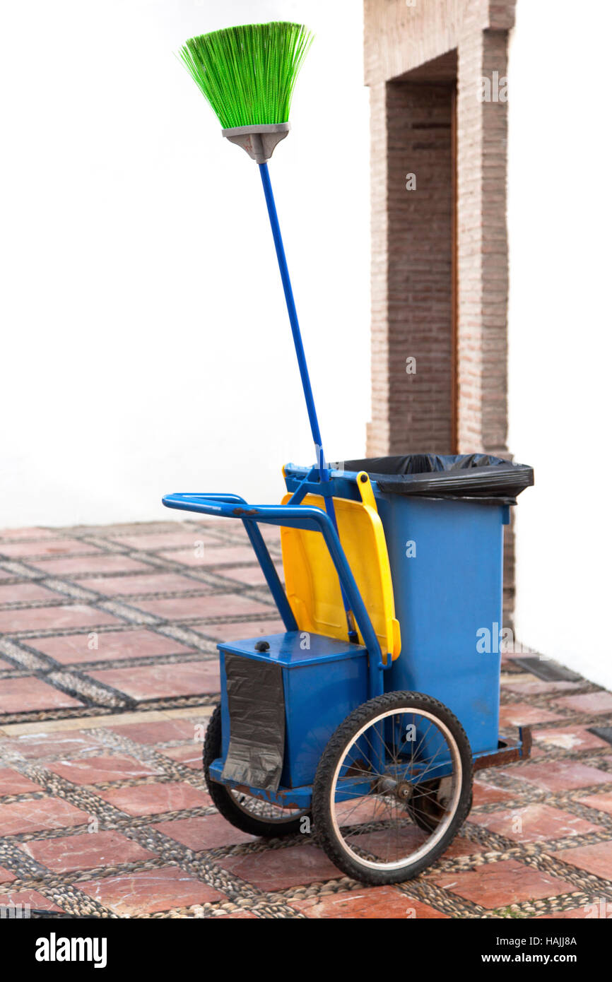 Street cleaner cleaning cart Stock Photo Alamy