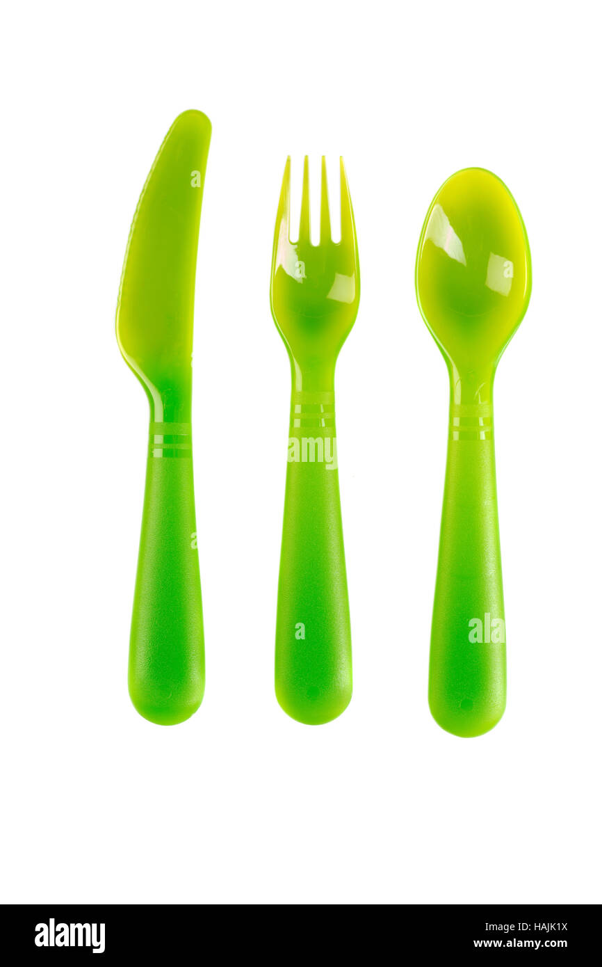 set of plastic spoons. Isolate on white Stock Photo Alamy