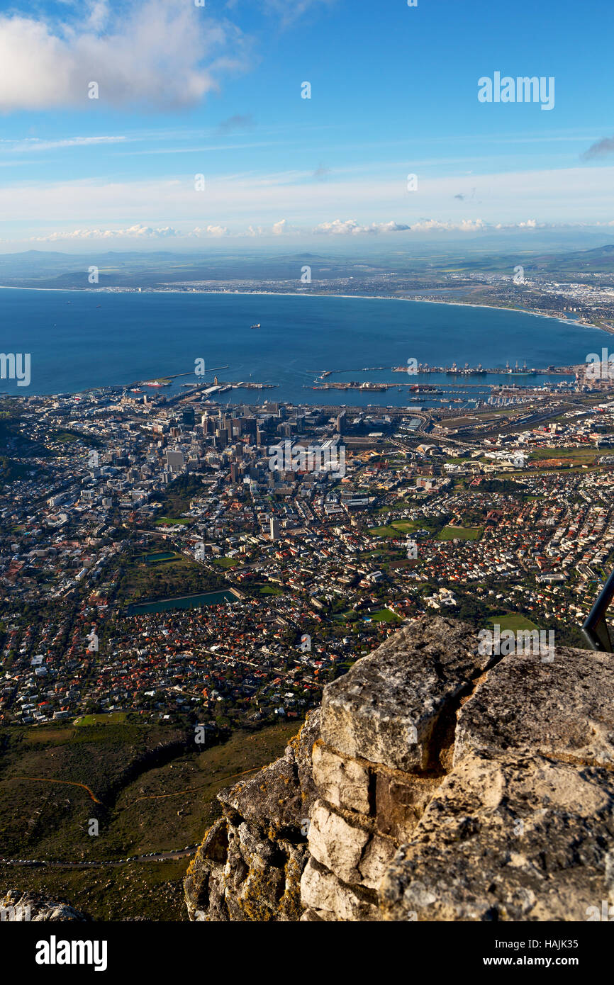 in south africa cape town city skyline from table mountain sky ocean ...