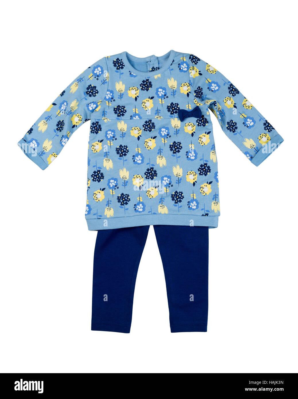 Baby clothing set. Blue jacket and pants. Isolate on white. Stock Photo