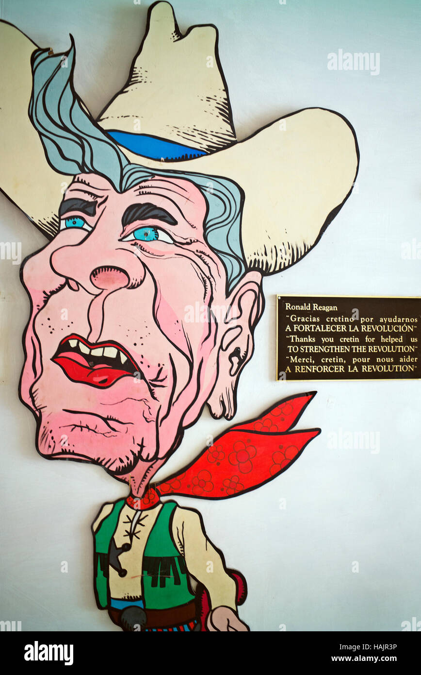 Ronald Reagan cartoon exhibition in the museum of the revolution Havana Cuba  'Rincón de los Cretinos' (Cretins' Corner) Stock Photo