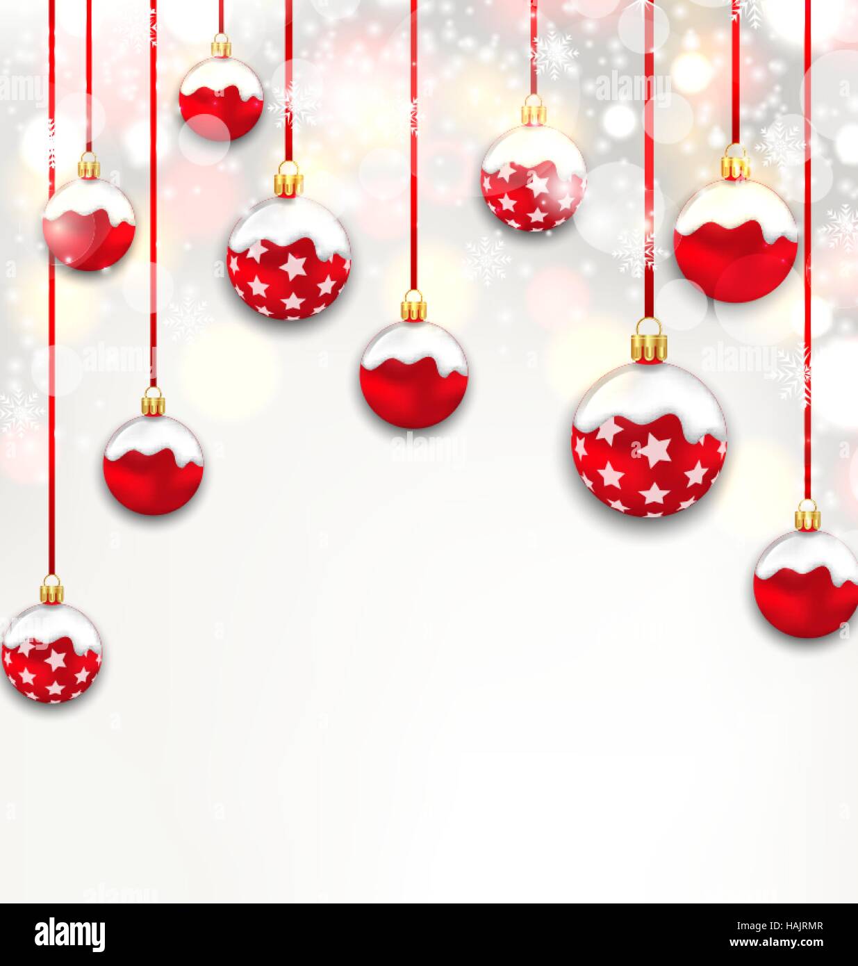 Christmas Red Glassy Balls on Shimmering Light Background Stock Vector ...