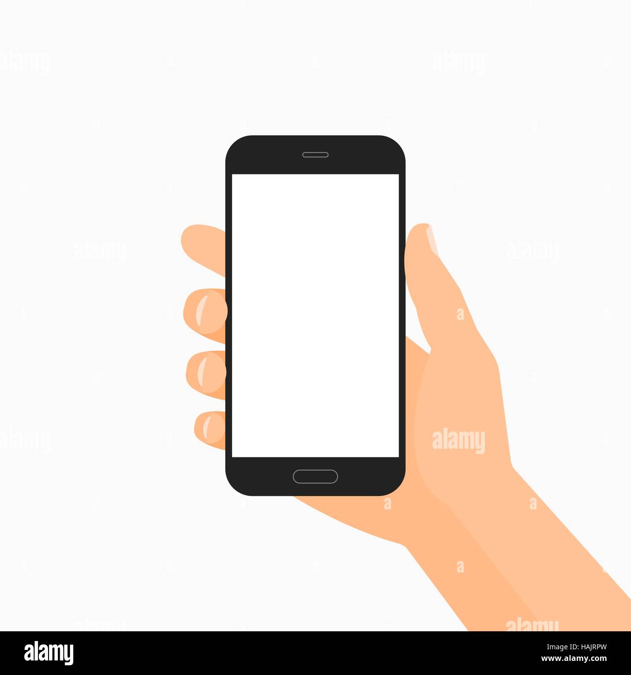 White hand holding black smartphone vector illustration Stock Vector ...
